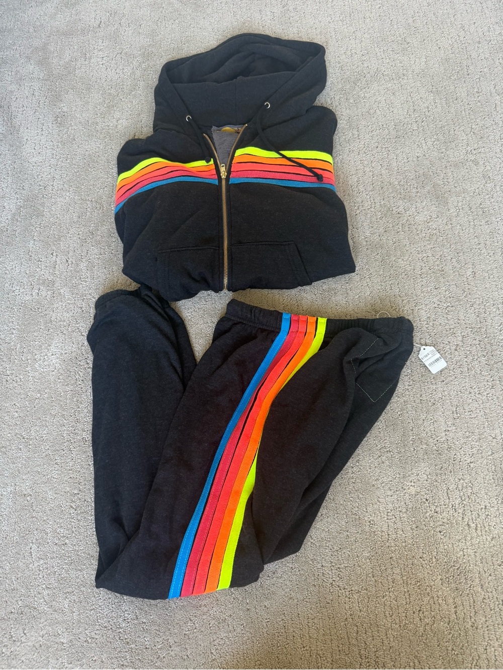 Aviator Nation Black Sweatpants with Rainbow Stripe